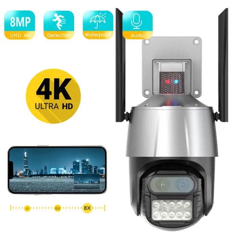 

IP-камера наружная, 8 Мп, 4K, PTZ, Wi-Fi, цифровой зум 8X