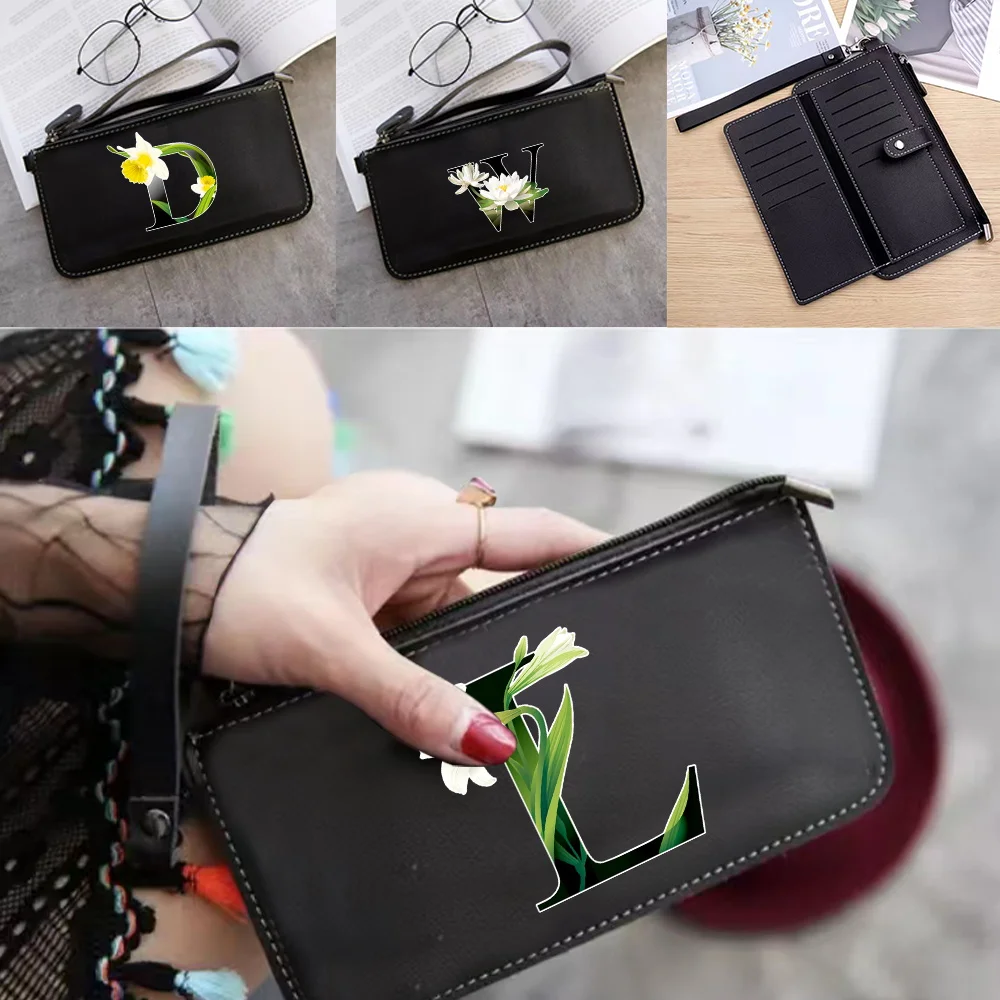 

Wallets for Women Luxury Coin Purses Zipper Solid Long Wallet Flower Color 26 Letter Pattern PU Card Holder Girl Clutch Purse