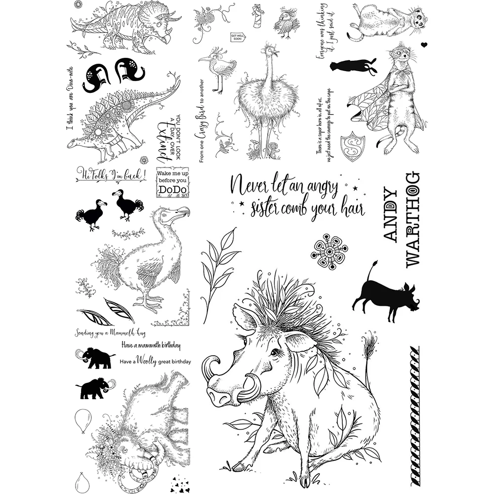 

Clear Silicone Stamps Vivid Animals Dinosaur Mammoth Birds DoDo Stamps 6*8 inch Sending Hugs Phrase Words Sentiments 2022 DIY