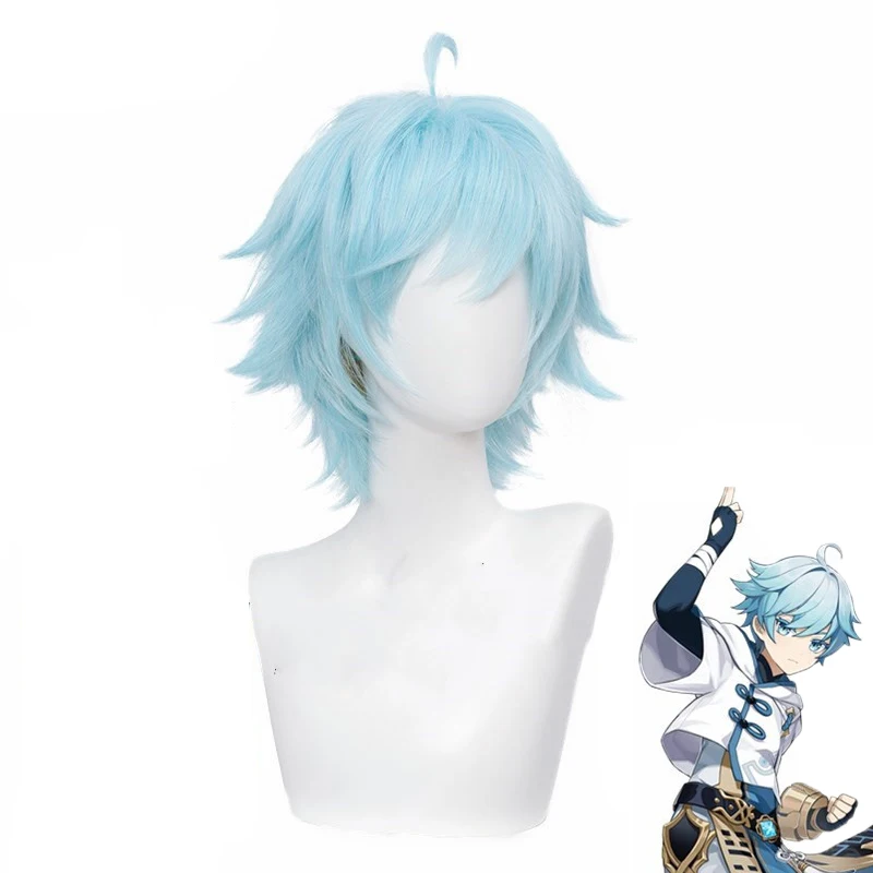 

Cosplay Game Anime Genshin Impact Chongyun Wig Costumes Props Chong Yun Light Blue Hair Halloween Carnival Party Role Play Wigs