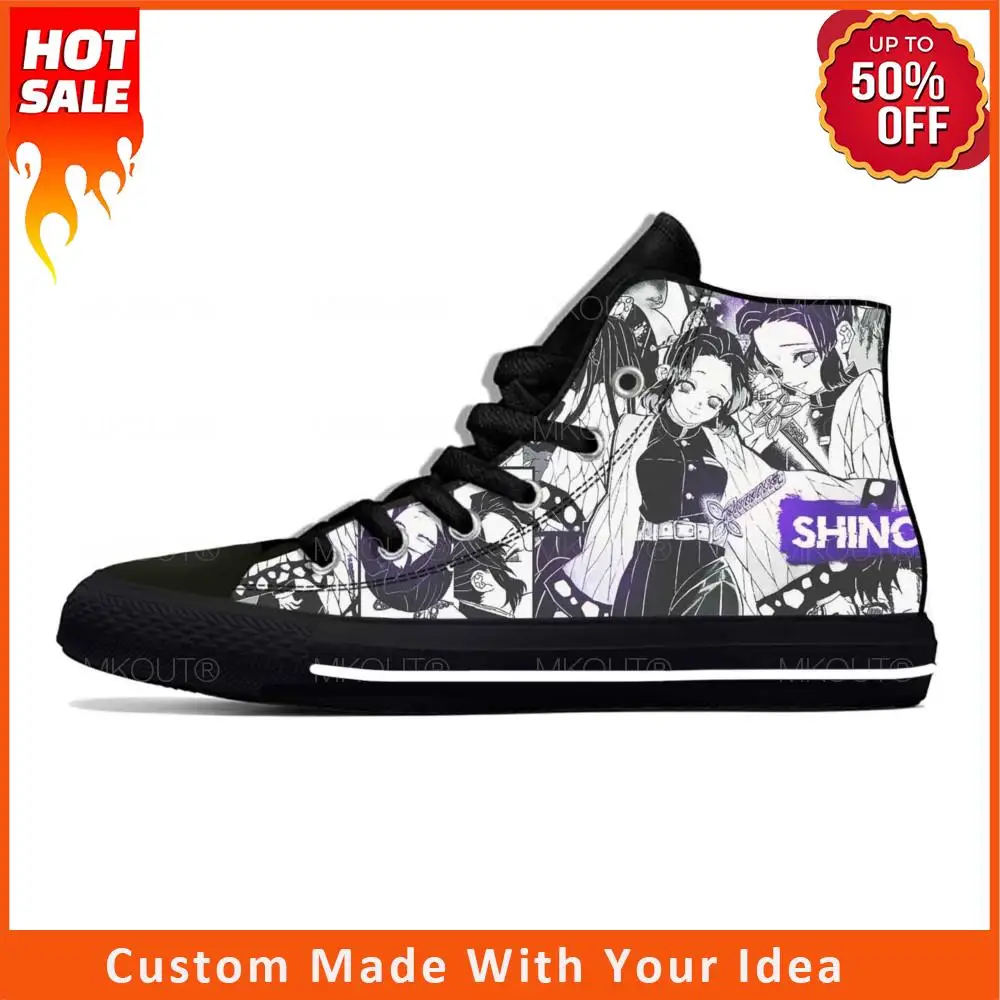 

Кроссовки Kimetsu No Yaiba Kochou Shinobu из аниме «рассекающий демонов», повседневные тканевые туфли, высокие Легкие дышащие кроссовки с принтом для мужчин и женщин