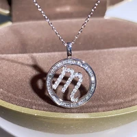 delicate female choker chain silver color 12 constellations guard micro pave zircon couple pendant necklace for women