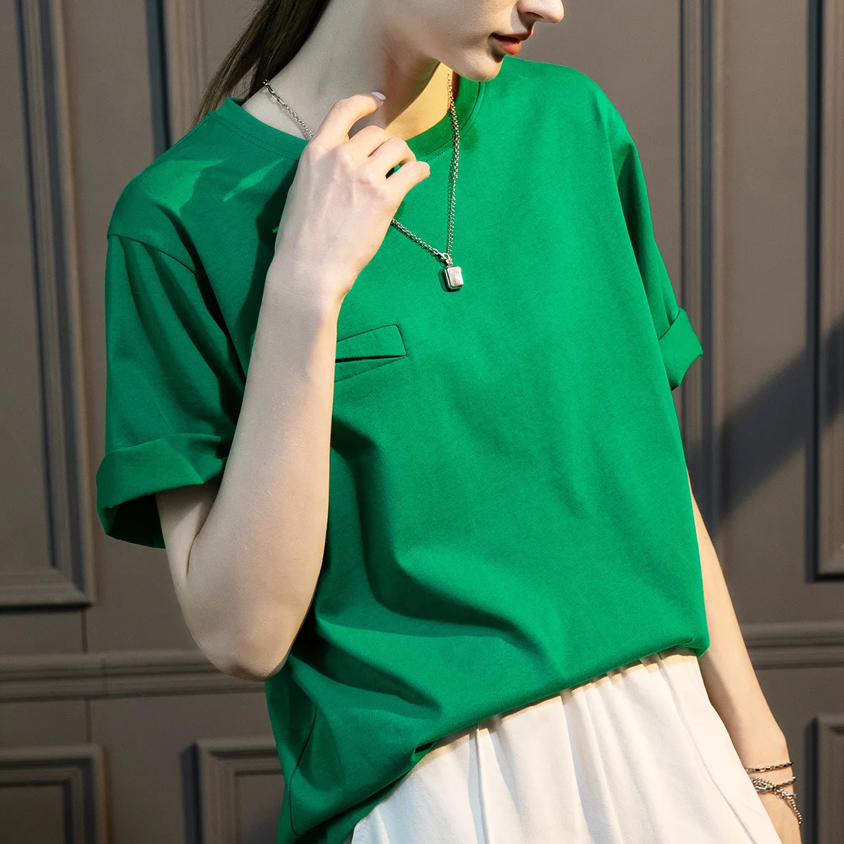 

Summer crewneck casual short sleeve top gray