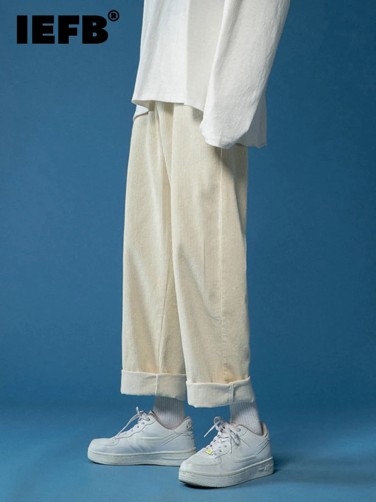 

Вельветовые прямые мужские утепленные Свободные повседневные брюки IEFB, новинка 2022, модные однотонные весенне-осенние брюки 9A1367