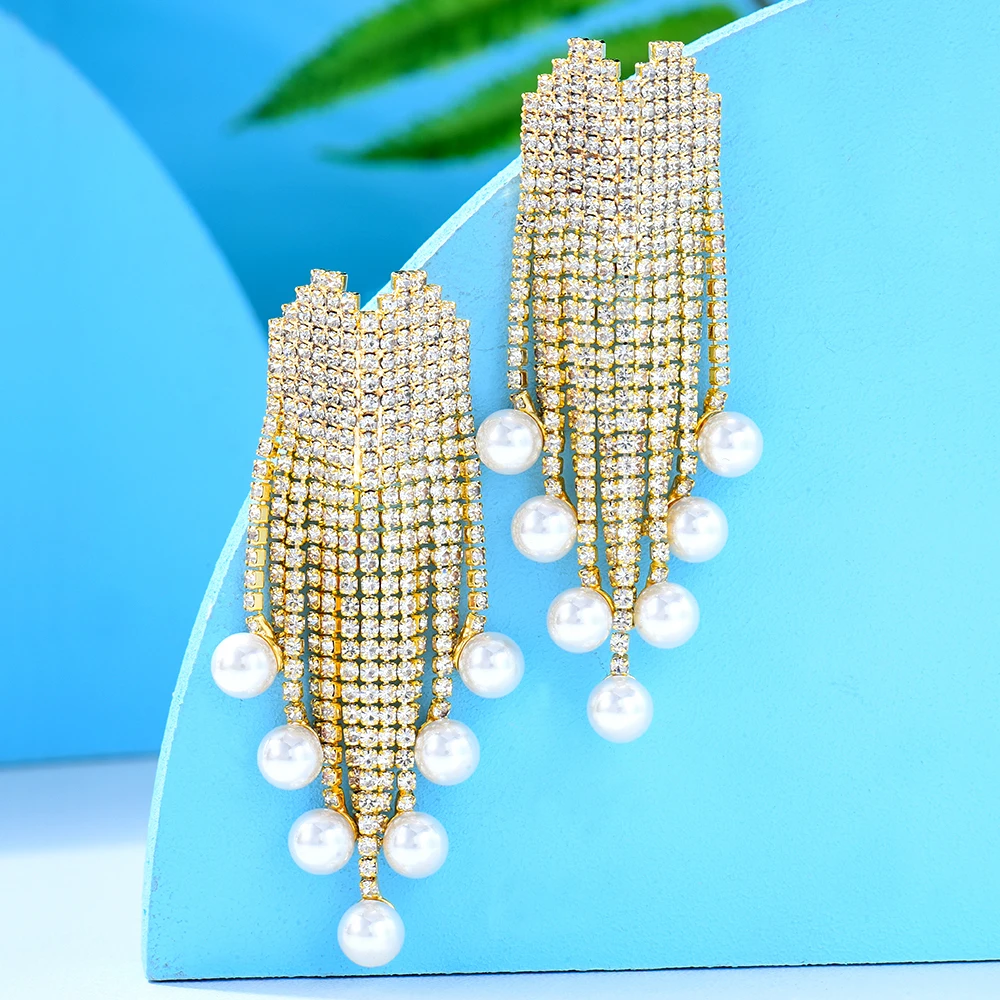 

Missvikki Luxury Heart Pearl CZ Pendant Earrings For Women Bridal Wedding Party Daily Trendy Jewelry Accessories High Quality