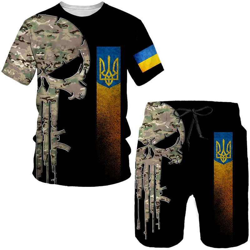 New Ukrainian Camouflage 3D Printed T-shirt/suit Armed Forces Military T-shirt + Shorts Suit Casual Short Sleeved Outdoor Sports