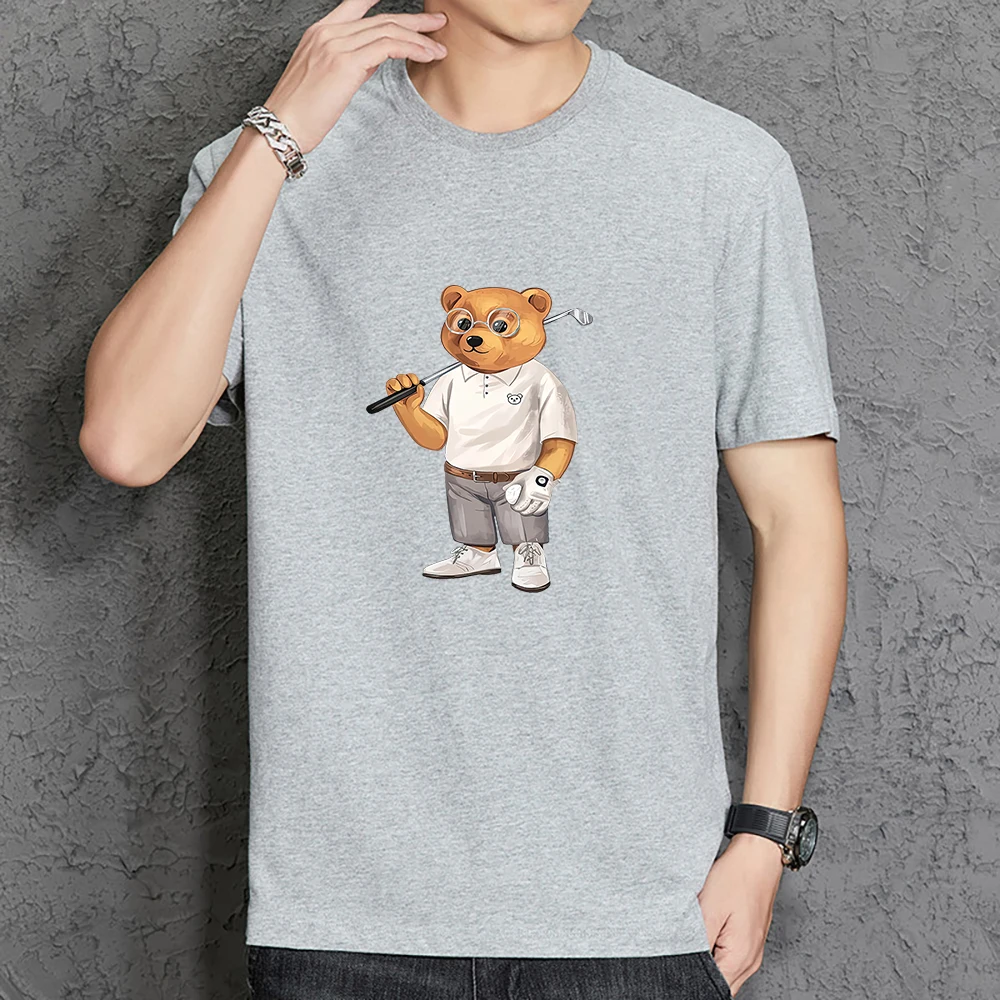 

Футболка мужская в стиле Харадзюку, Хлопковая универсальная Свободная рубашка с изображением мишки тедди для игры в гольф, с винтажным граф...