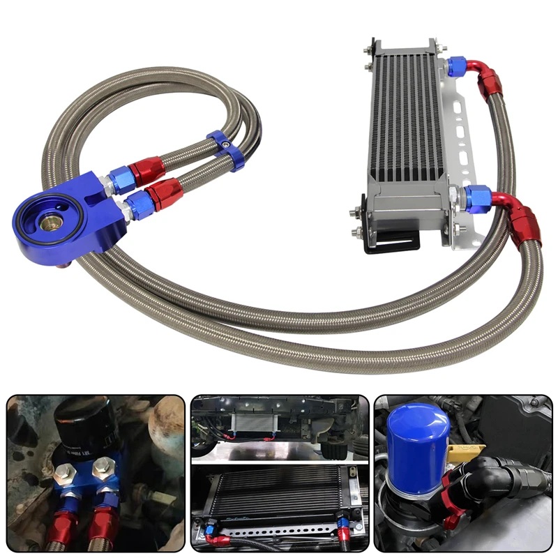 

Универсальный Масляный радиатор двигателя 10 рядов 248 мм AN10 7/8-14 UNF с монтажным кронштейном + комплект адаптера алюминиевого фильтра синего цвета