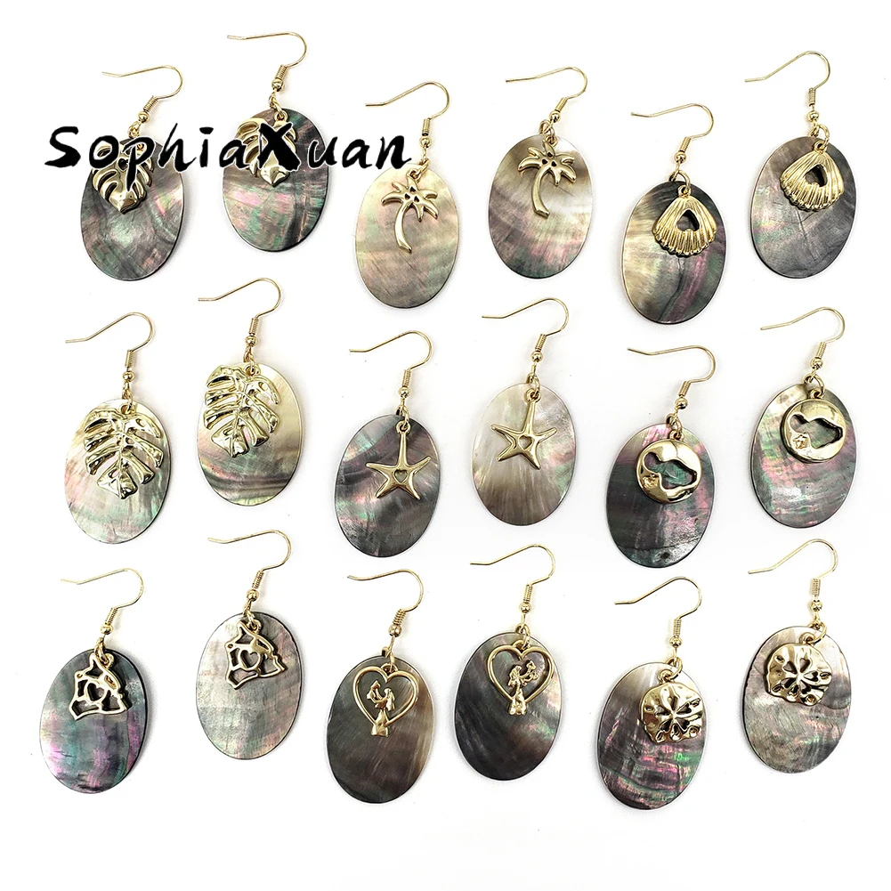 

SophiaXuan New Natural Black Shell Earing Jewelry Dangle Bohemian Island Oval Earrings Trendy Premium Fashion Woman Earring 2023