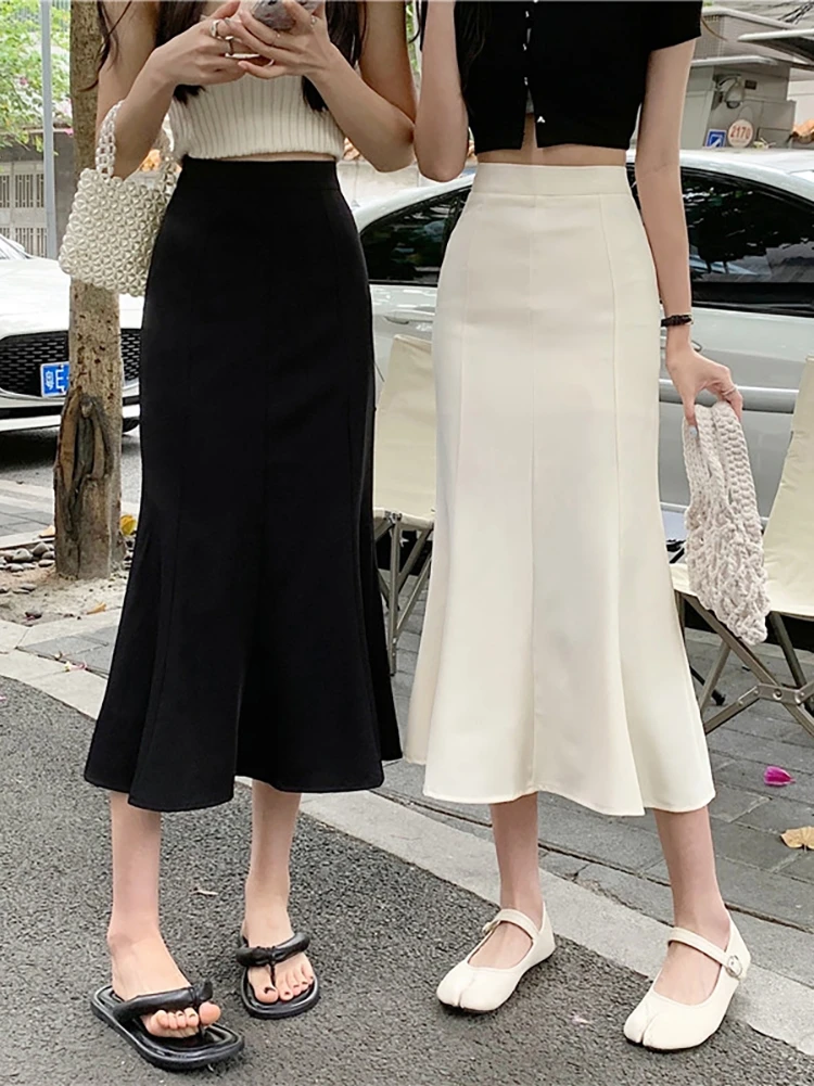 

Elegant Faymusty Chic Hip Wrap Fishtail Skirt Women'S Summer Korean 2022 New Ruffle High Waist Slim Mid Length Jupe Courte