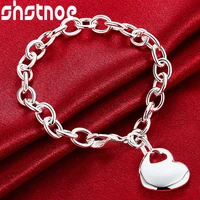925 sterling silver solid heart pendant bracelet thick chain for women party engagement wedding gift fashion charm jewelry