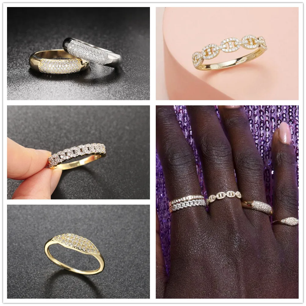 Минималистичное кольцо для женщин простой циркон золотого цвета изящные