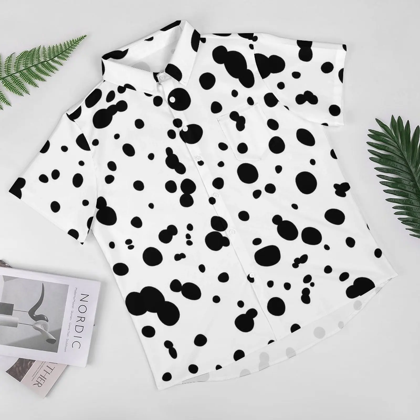 Dalmatian Spots Print Shirt Beach Animal Dots Casual Shirts Blouses Short Sleeve Novelty Oversized