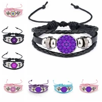 hip hop style fashion 18mm glass cabochon snap leather bracelet mandala pattern bracelet men and women gift jewelry