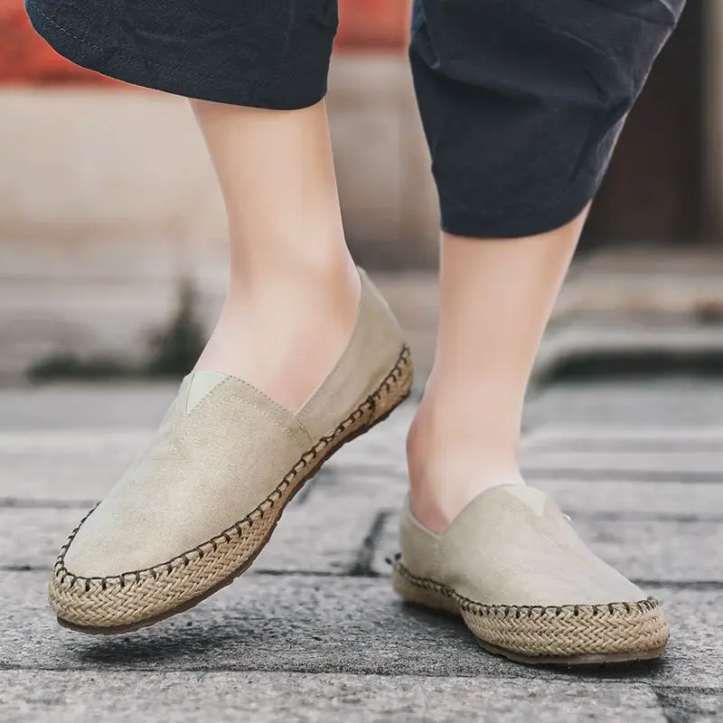 

2023 Summer Men Canvas Shoes Breathable Men's Casual Shoes Slip-On Precision Stitching Espadrilles Male Running Shoes 44 Size
