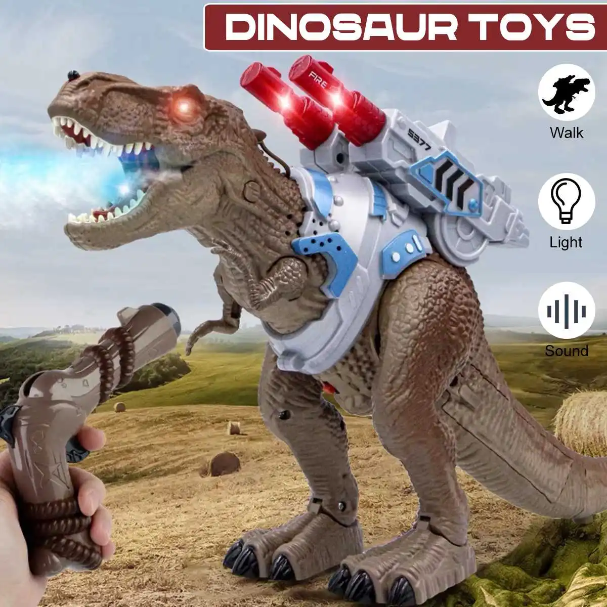 

Spray Dinosaur Toys LED Light Up Battle Attack Shooting Action Figure Walking Tyrannosaurus Rex Toy for Kids Christmas Gift
