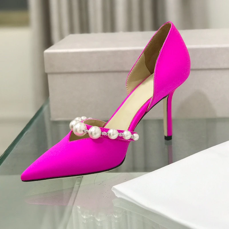 

Туфли-лодочки женские атласные, повседневная дизайнерская модная пикантная обувь, с острым носком, высокий каблук, вечерние туфли для невесты и свадьбы