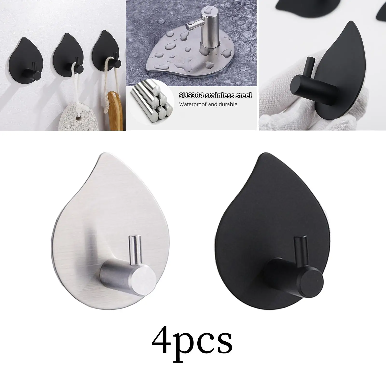

4 Pieces Self Adhesive Hooks Self Sticky Wall Mount Hooks Wall Hanger Strong