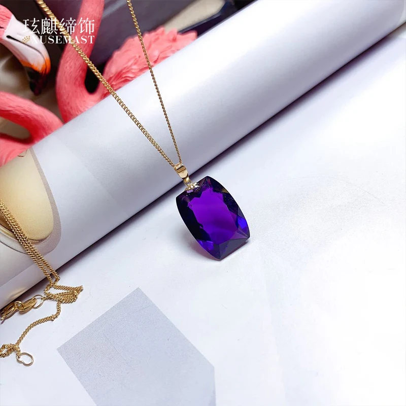 

XUSEMAST 18K Gold Amethyst Pendant Glamour Wedding Jewelry Gift Exquisite Ladies Party Fashion Purple Crystal Pendant