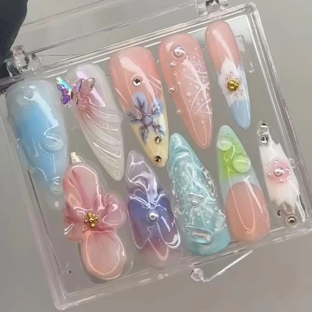 Stiletto 3D цветок лилии пресс на ногтях искусство бабочка живопись гель летняя