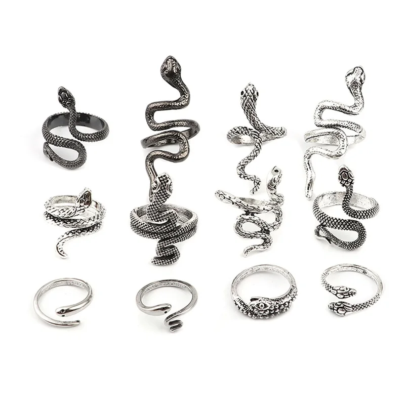 

Fashion European New Retro Punk Snake Ring Exaggerated Spirit Personality Rings Stereoscopic Opening Adjustable Ring Jewelry
