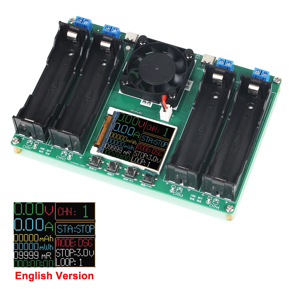 Цифровой двухпортовый вход Type-C 5 В 18650 тестер емкости литиевой батареи 4-канальный