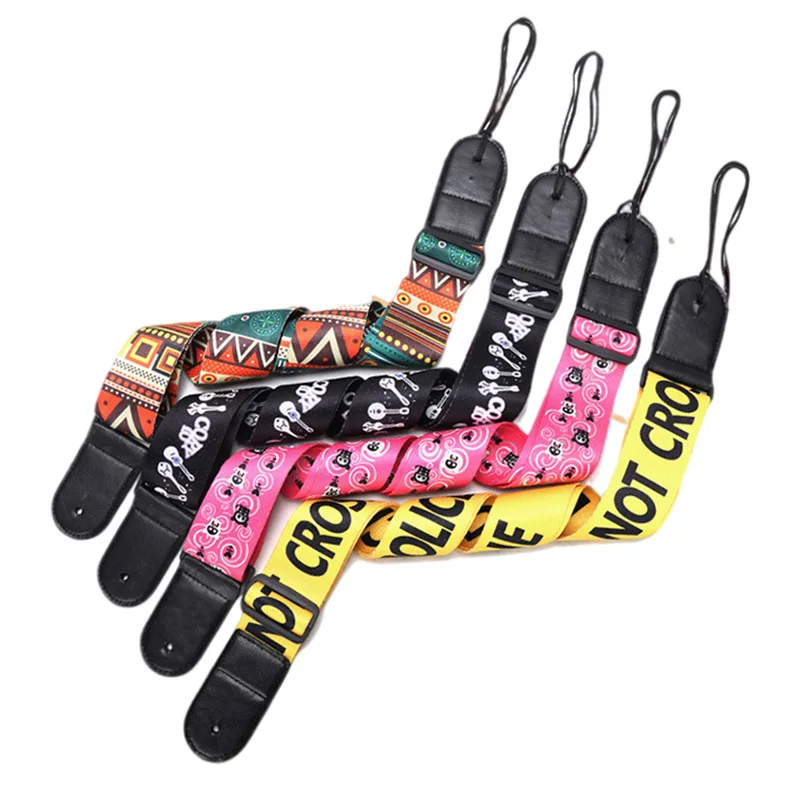 

Colorful Print Adjustable Strap for Electric Guitar Bass Acoustic Guitar Shoulder Strap Leather Head Guitar Parts Accessories