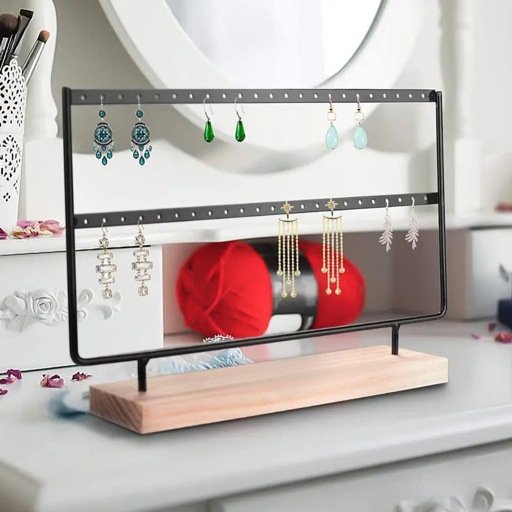 Wholesale Wood Base Metal Earnail Pendant Jewelry Rack Display Rack Organizer Earring Necklace Bracelet Arrange Rack Black White