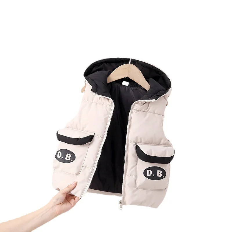 

Autumn and winter new children's cotton vest boys and girls hooded thick down cotton vest middle and small children wear vest