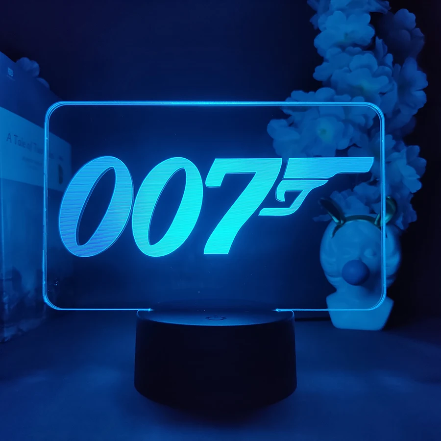 

007 Movie Logo 3D Night Light for Bedroom Decoration Cool Xmas Gift LED Lamp Boyfriends Birthday Party Atmosphere Art Lighting