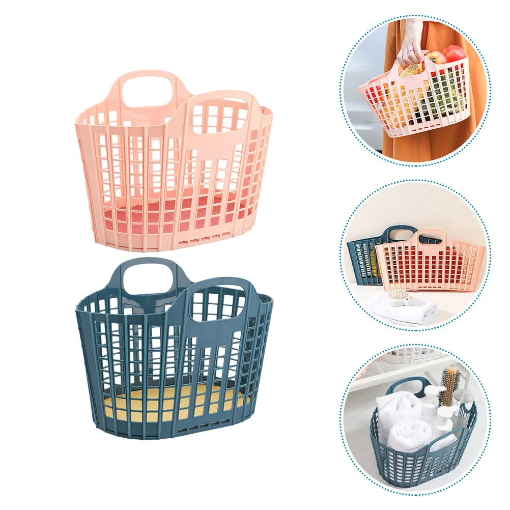 

2pcs Baskets Plastic Bath Tote Plastic Storage Organizer Basket Portable Shower Tote Drainage Toiletry Bag Box Bins