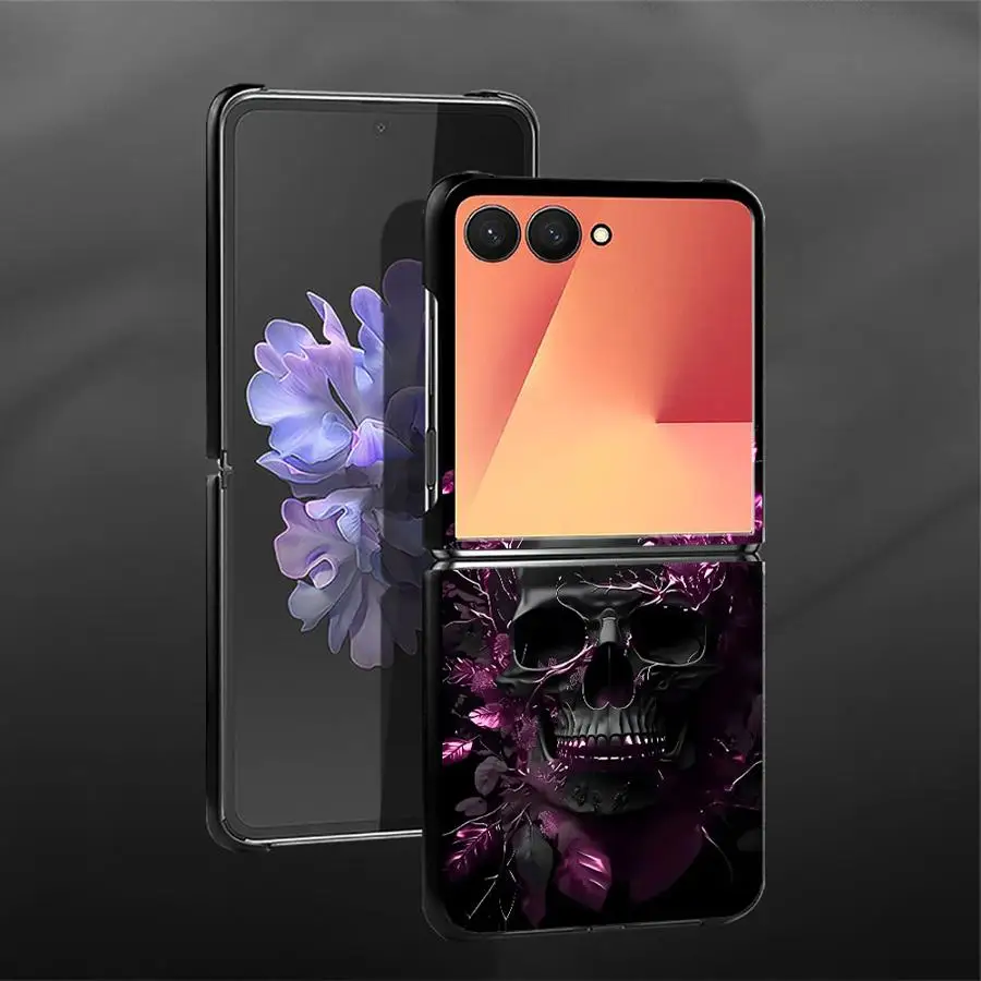 Фото Чехол для Samsung Galaxy Z Flip 8 Flip7 FE Z Flip 7 6 5 4 3 Flip4 Flip5 Flip6 Flip3, темно-фиолетовый, с черепом №3