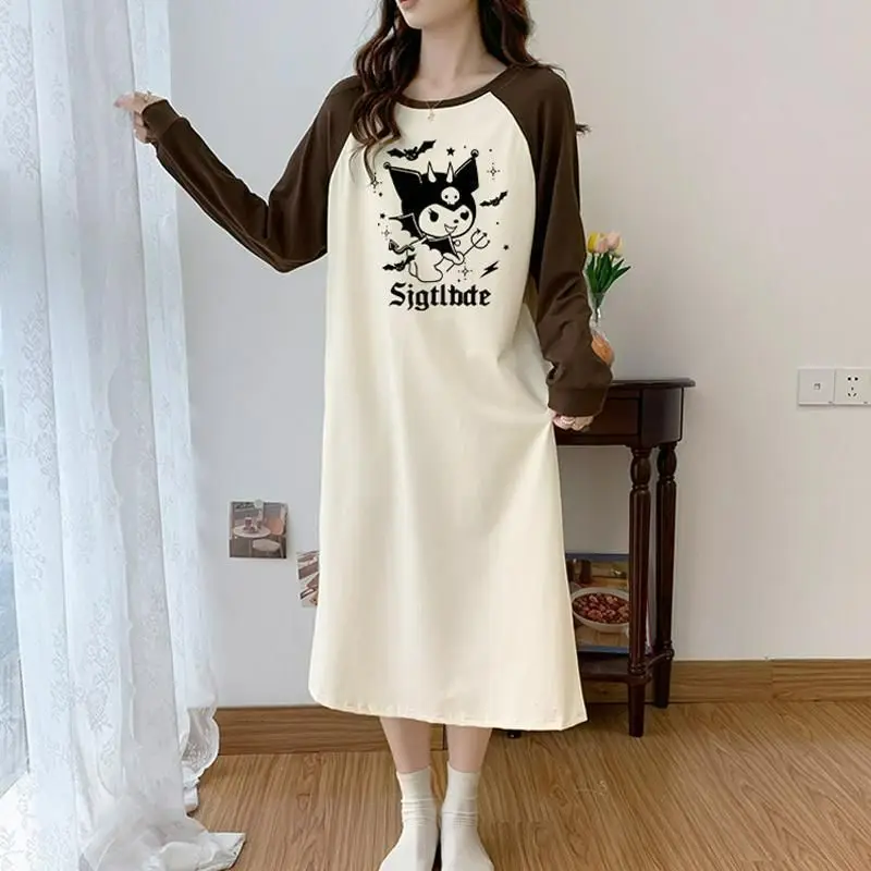 

Kawaii Sanrio ночная рубашка Kuromi с аниме, милый удобный Свободный Топ с длинным рукавом, домашняя одежда, милый подарок на день рождения