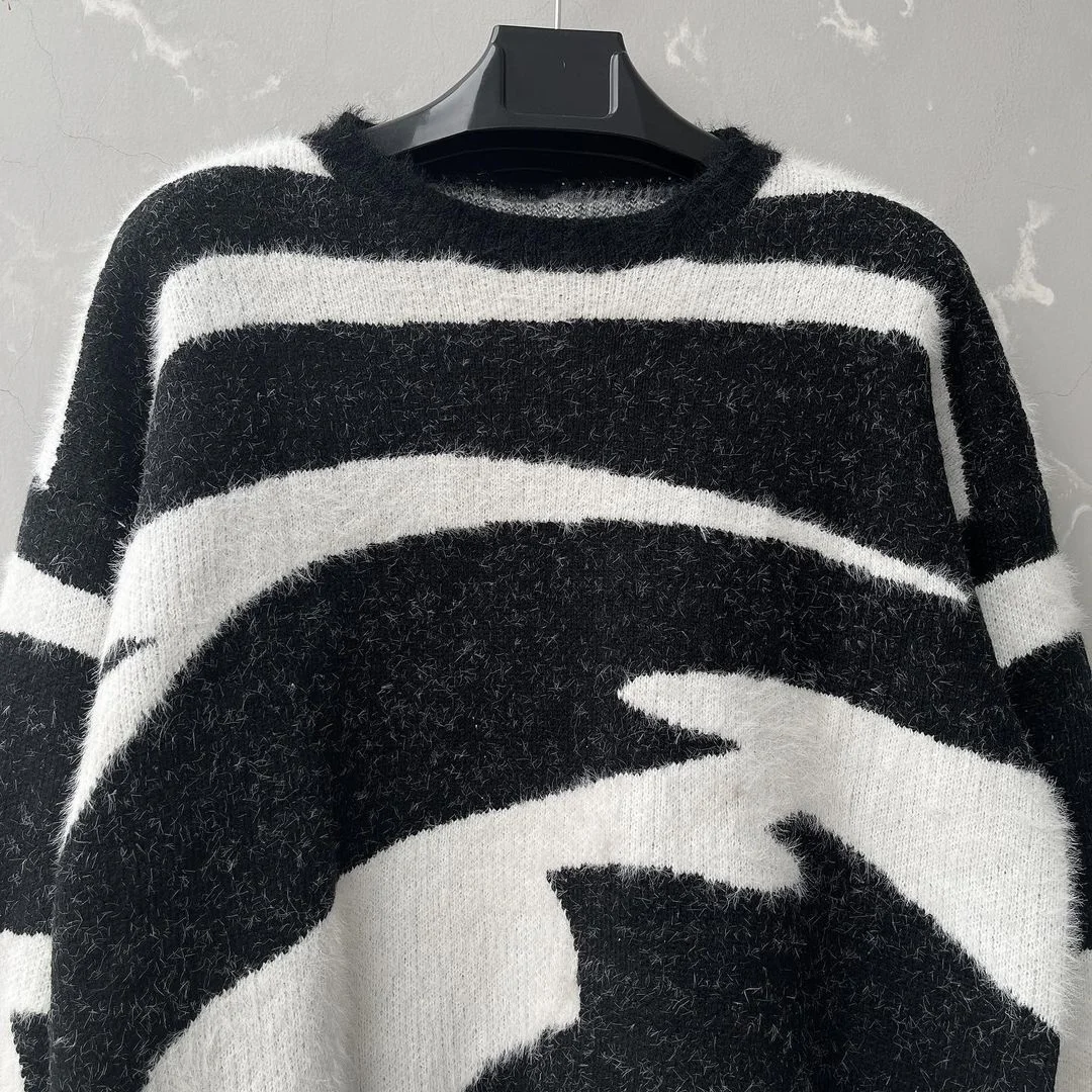 Y2k traf пуловер свитер с длинным рукавом ретро уличный принт полосатый аниме одежда