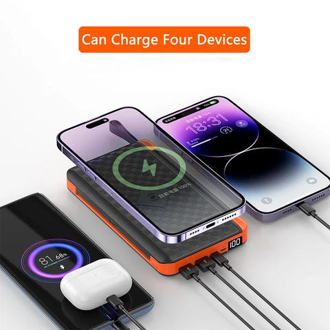 Складной аккумулятор на солнечной батарее 20000 мАч Портативное беспроводное зарядное устройство Qi Powerbank для iPhone Samsung Huawei Xiaomi Внешняя запасная батарея