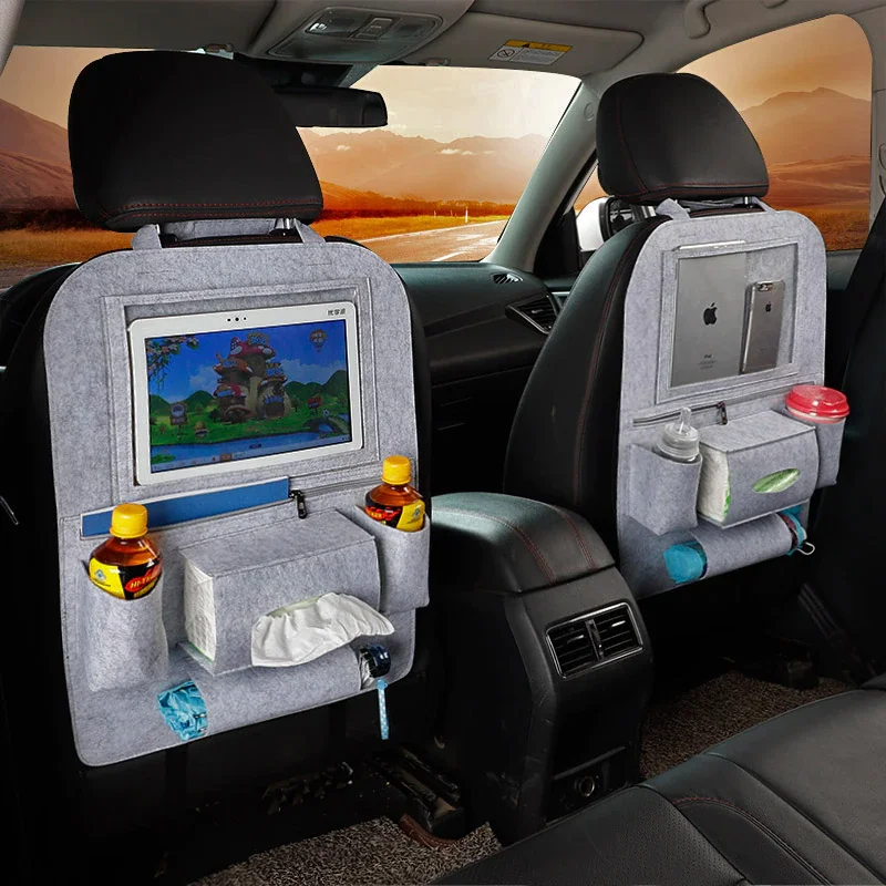 

1pc Car Organizer Seat Back Hanging Bag With Touch Screen Tablet Holder Car Accessories Interior Non-woven Fabric Felt Cloth