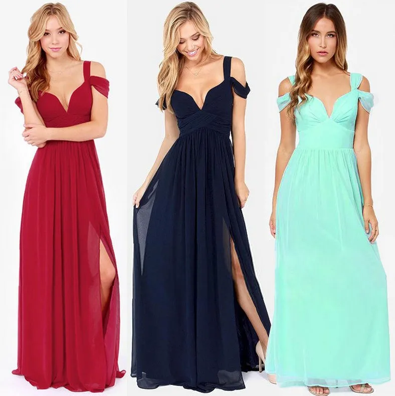 

Sexy Off Shoulder Deep V-neck Robe Women Elegant High Slit Long Dress Casual Sleeveless Backless Solid Slim Dresses