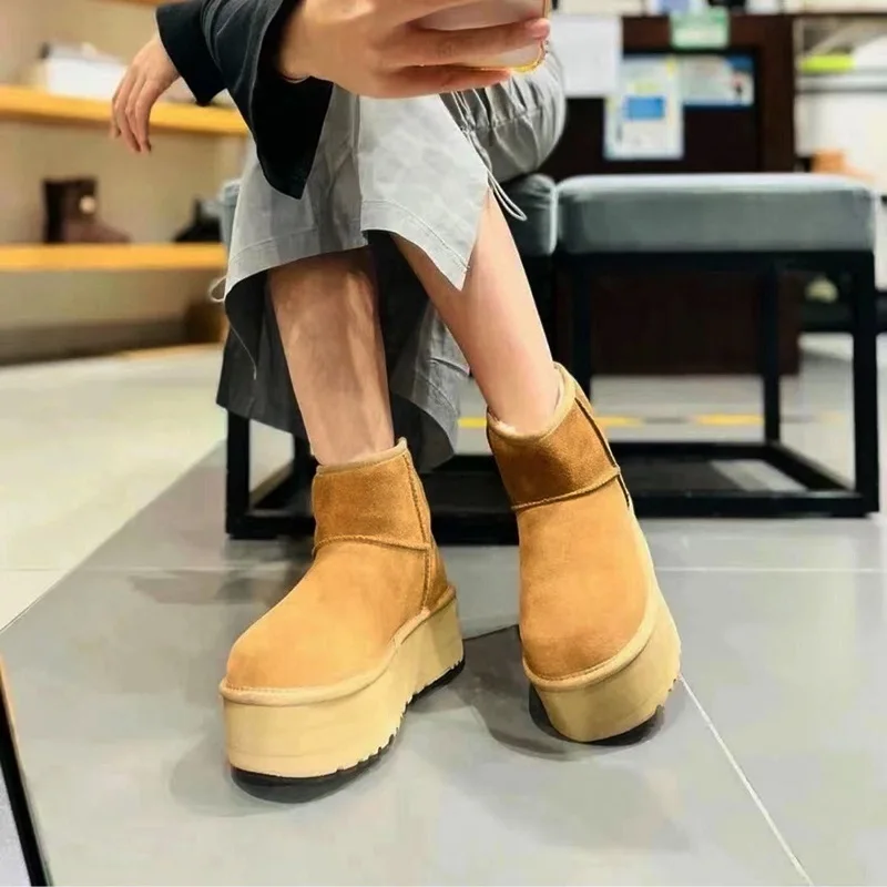 AUSTRALIA 2022 New Hot Cow Suede Leather Women Warm Plush Lined Winter Mini Ankle Platform Snow Boots Flat Waterproof