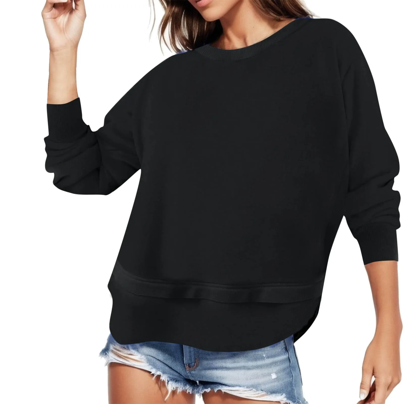 

Yoga Pants Sweatshirt For Women Casual Solid Color Crewneck Long Sleeve Side Split Tunic Tops Loose Fit Lounging Set Women