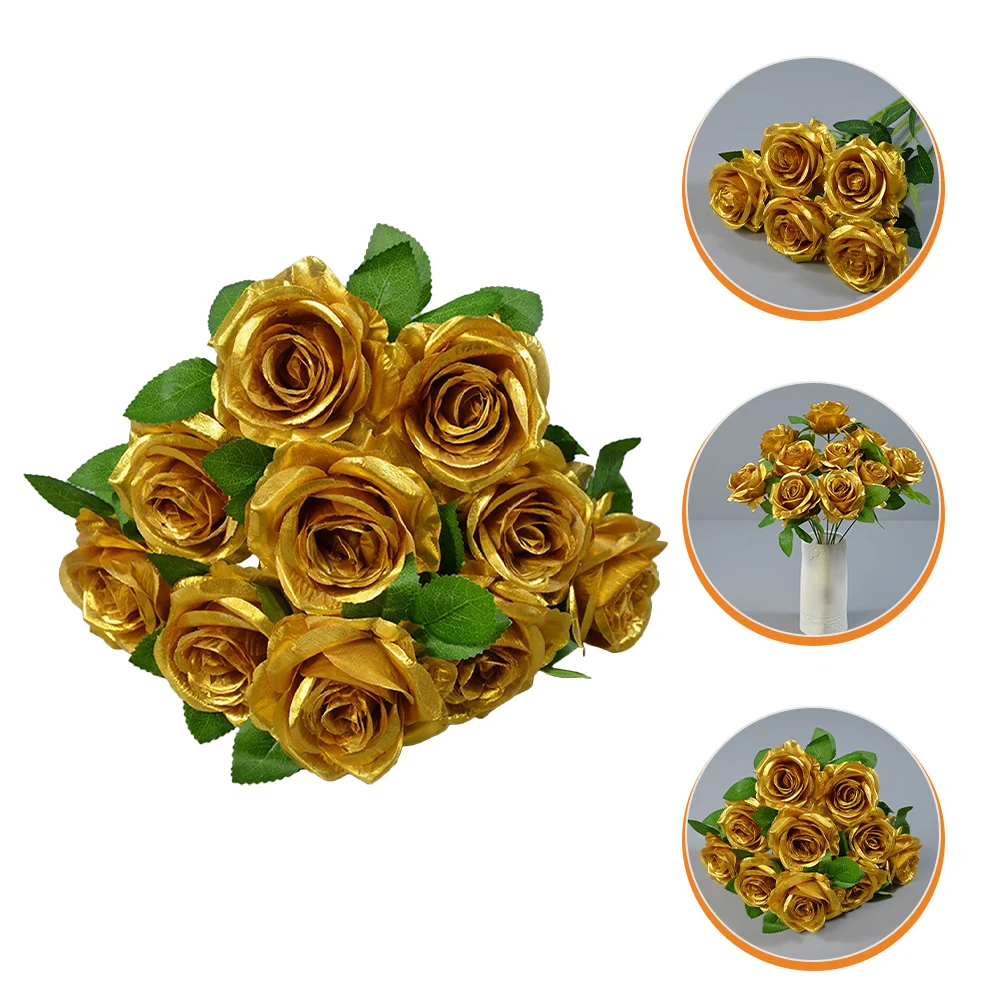 

Roses Gold Flower Table Decorations Fake Pick Silk Vase Fillers for Centerpieces