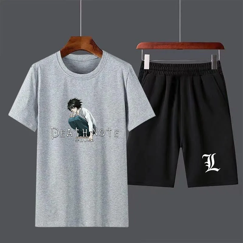 Anime Death Note Boys Male Casual Short Sleeve Top Pants Suits Streetwear Tops Tshirts Men's T Shirt Set