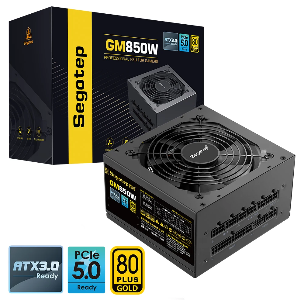 Segotep Power Supply 850W PCIE 5.0 ATX 3.0 Full Modular 80Plus Gold Certified Game PSU for NVIDIA RTX 20/30/40 AMD Graphics Card