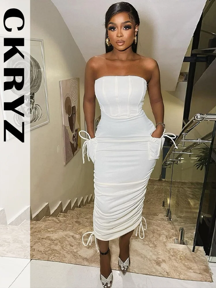 

Женский летний корсет без рукавов с открытой спиной, Клубная одежда Y2K, облегающие платья-миди с карманами и кулиской для женщин, новая мода, для отпуска