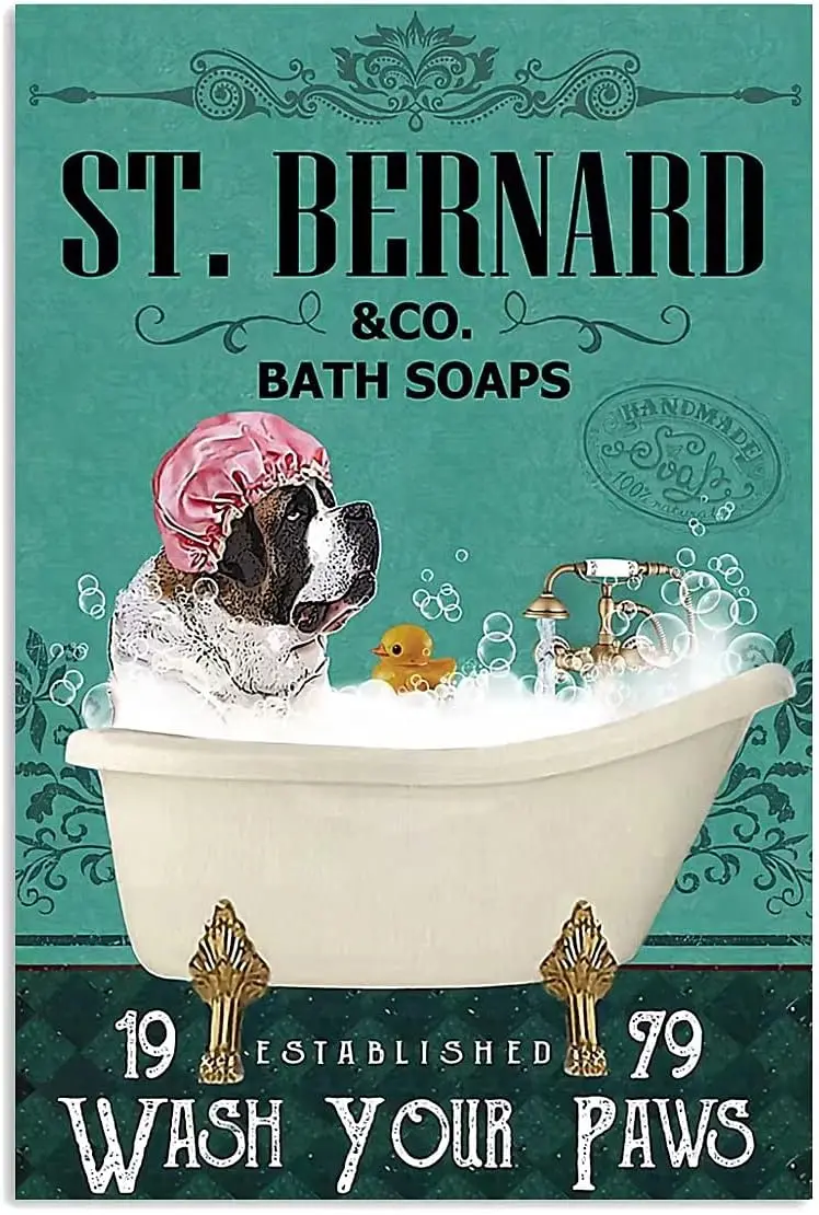 Металлический жестяной знак для собак 12X8 дюймов St Бернар Ко. мыло мытья лап