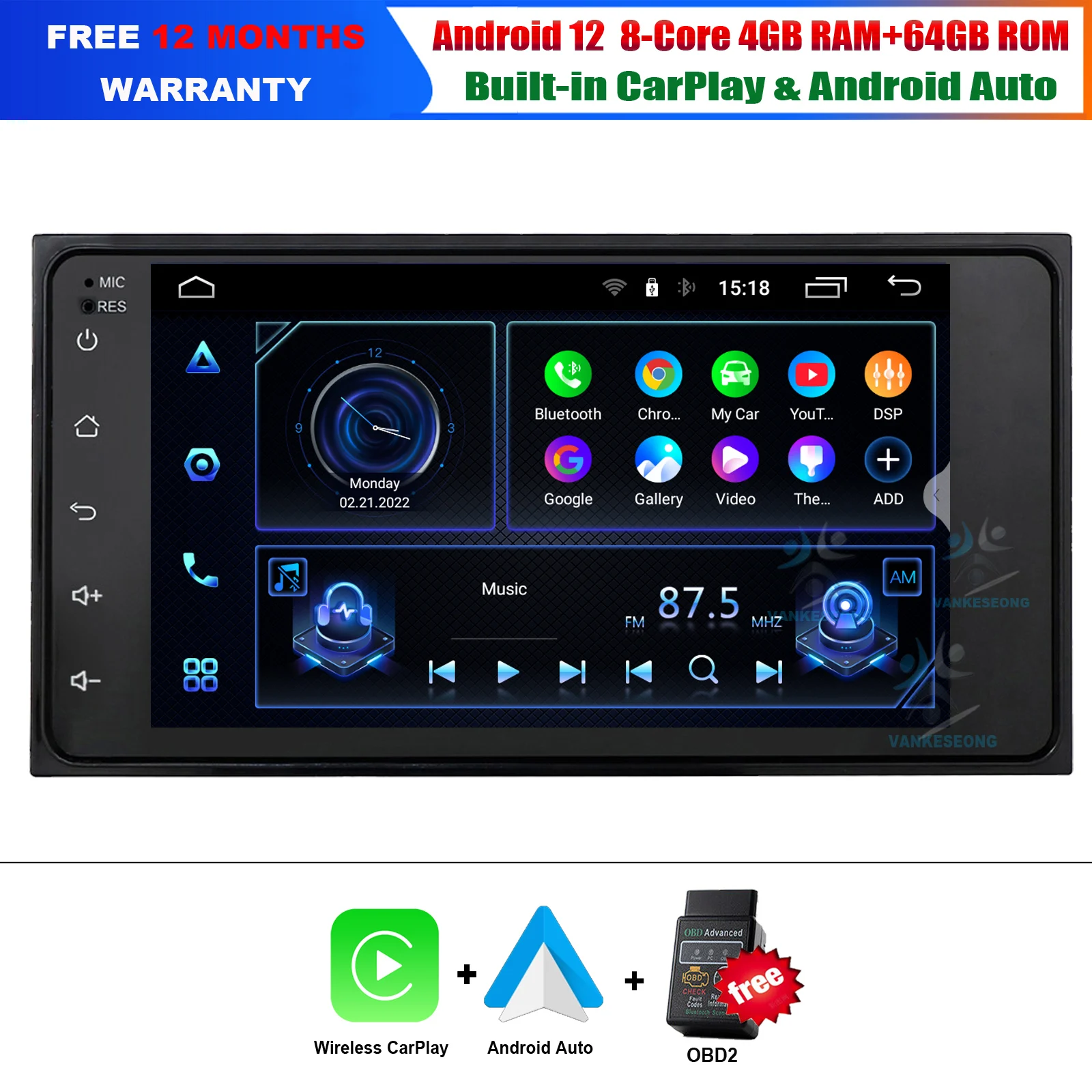 Автомобильный мультимедийный стерео-плеер CarPlay Android 12 для Toyota Universal RAV4 Prius Previa RunX