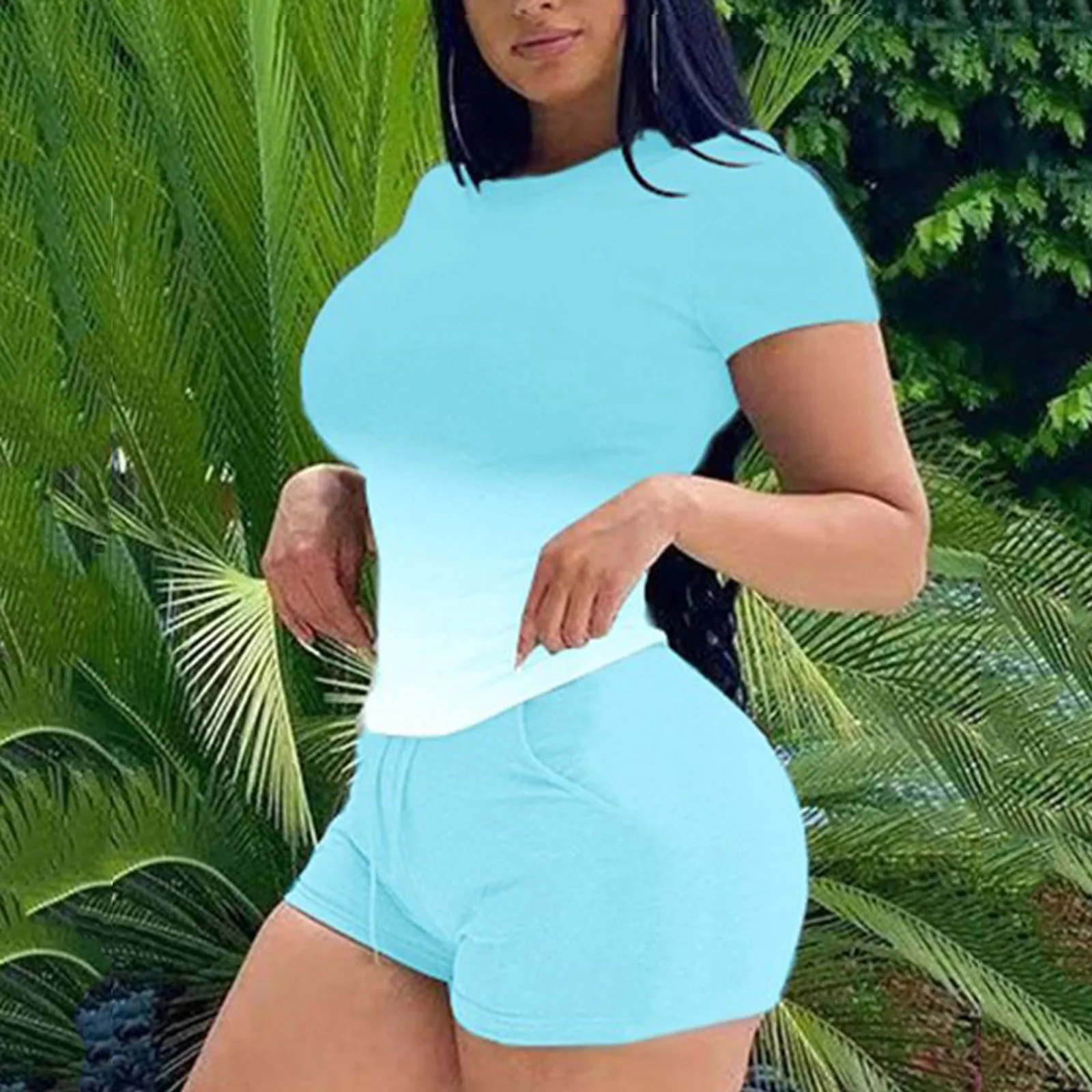 

Женский купальный костюм с круглым вырезом, коротким рукавом и градиентным принтом