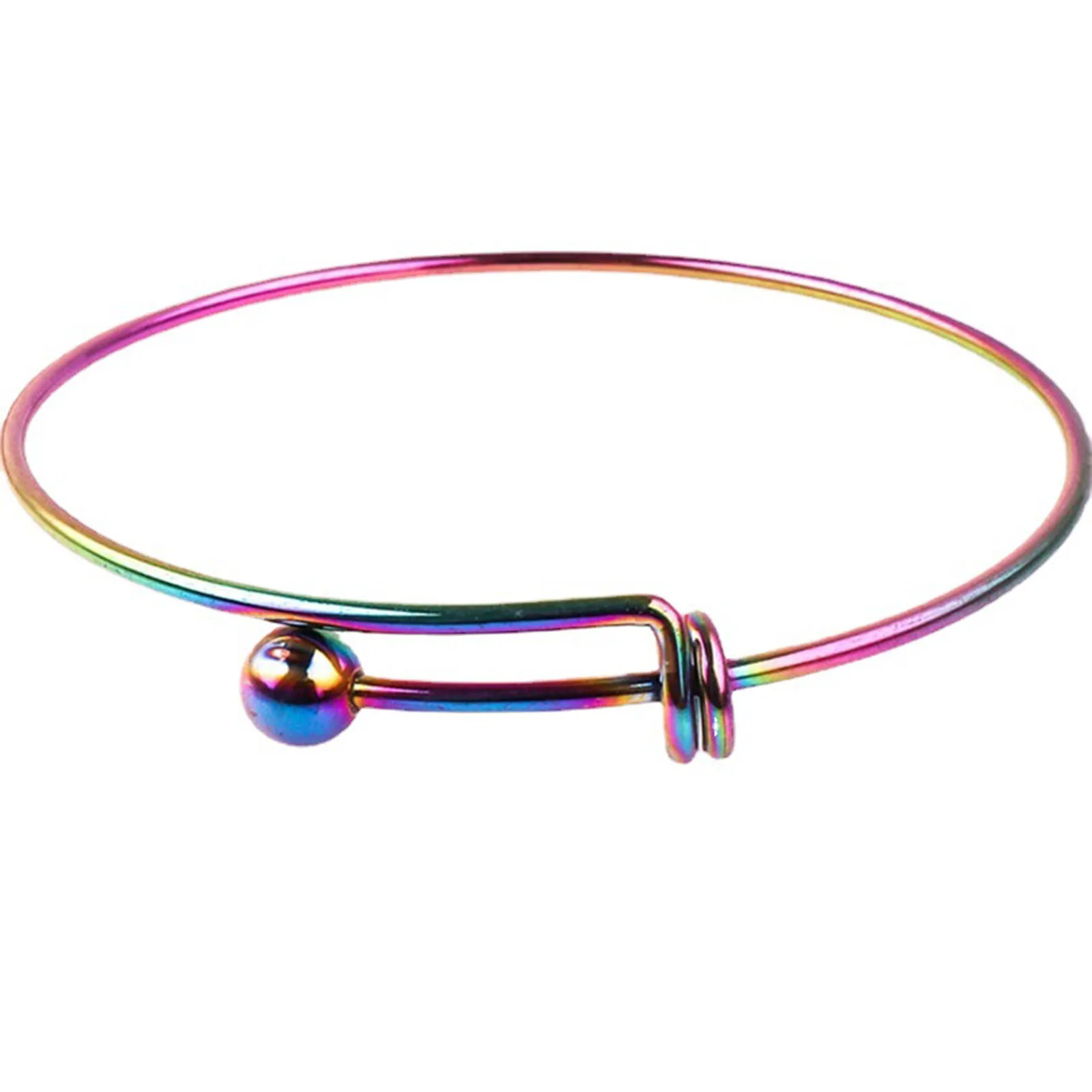 304 Stainless Steel Expandable Bangles Bracelets Single Bar Round Multicolor Removable Ball End Cap DIY Jewelry 22cm long,1PC