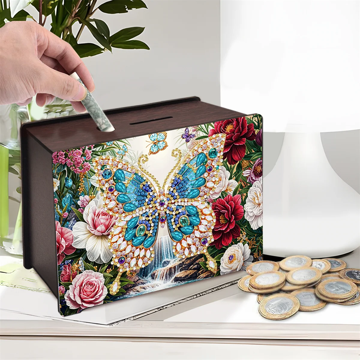 Деревянная копилка с алмазной росписью инструмент для вышивки своими руками