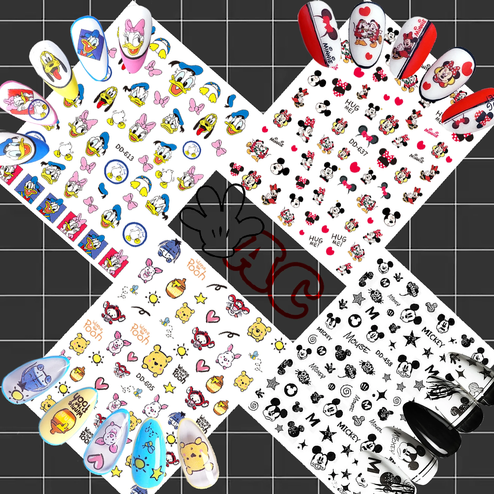 

10PCS Cartoon Winnie the Pooh Donald Duck 3D Adhesive Sticker Nail Slider Disney Mickey Mouse Nail Sticker Nail Art Jewelry