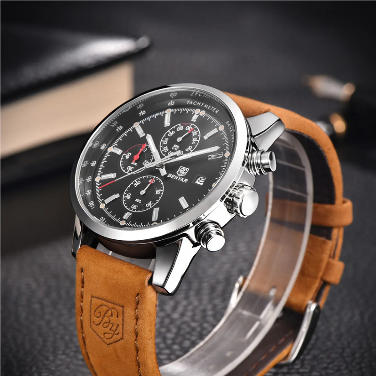 

Часы наручные BENYAR Мужские кварцевые, роскошные брендовые водонепроницаемые спортивные в стиле милитари, с хронографом